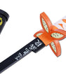 Anime katana sword with orange handguard, engraved blade, and decorative sheath close-up