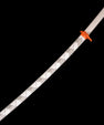 White sheathed anime katana with orange guard and tip, geometric pattern on scabbard