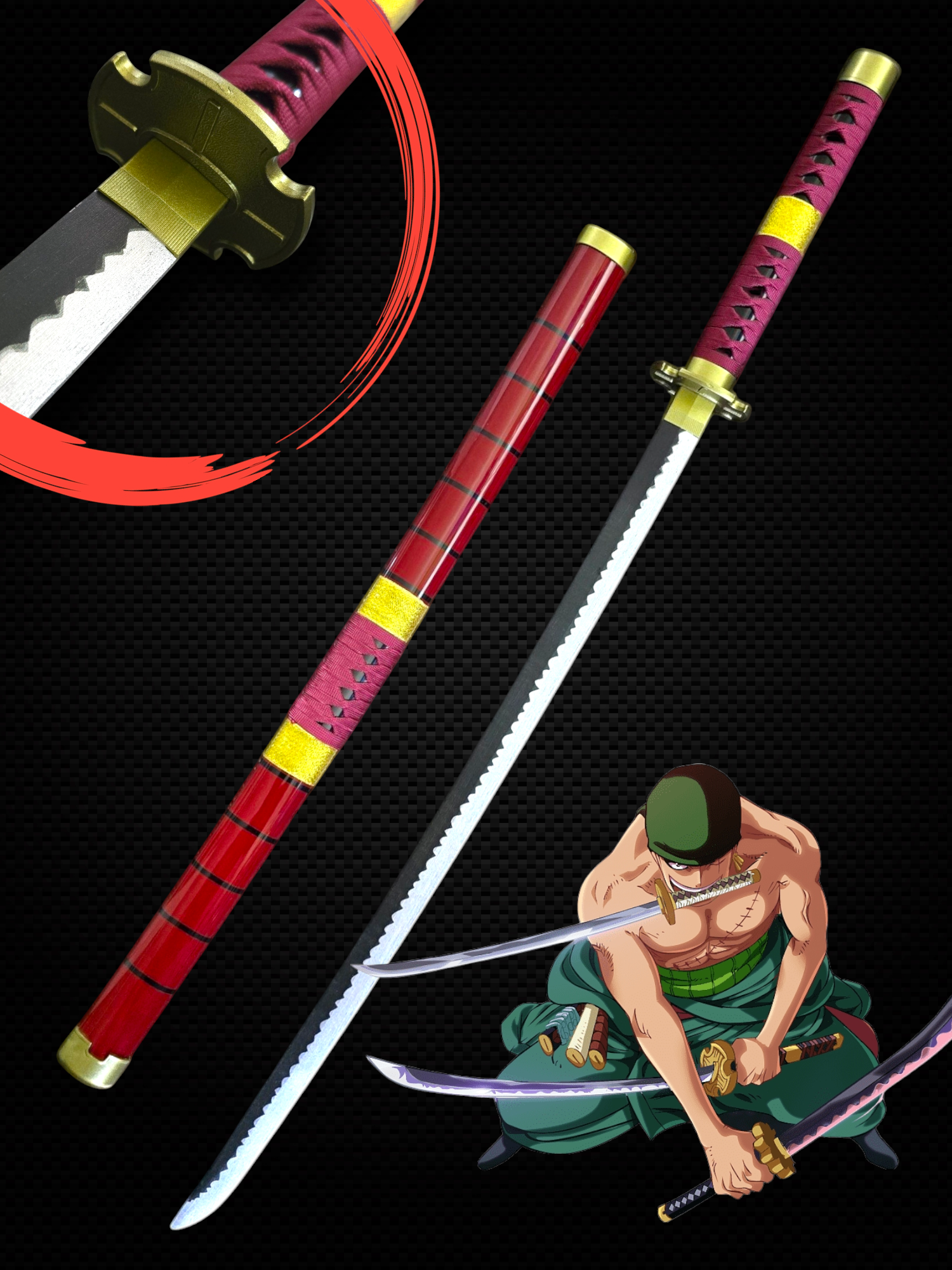 Roronoa Zoro Sandai Kitetsu Katana | Wooden Blade | 104 cm | One Piece Cosplay Sword - Senzo.in
