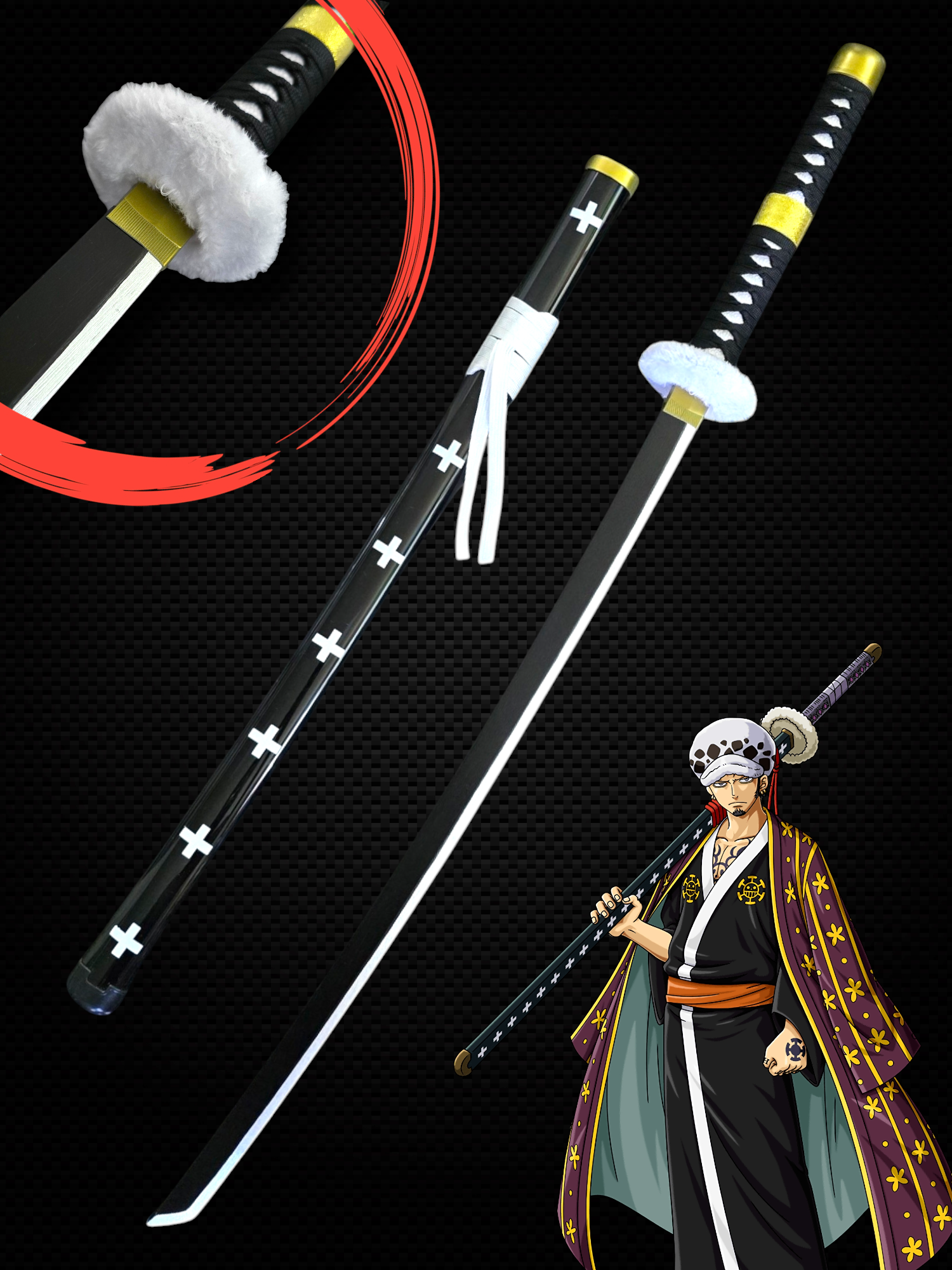 Trafalgar D. Law Kikoku Katana | Wooden Blade | 104 cm | One Piece Cosplay Sword - Senzo.in