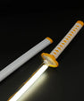 Anime LED katana sword with glowing blade, yellow hilt, and matching scabbard