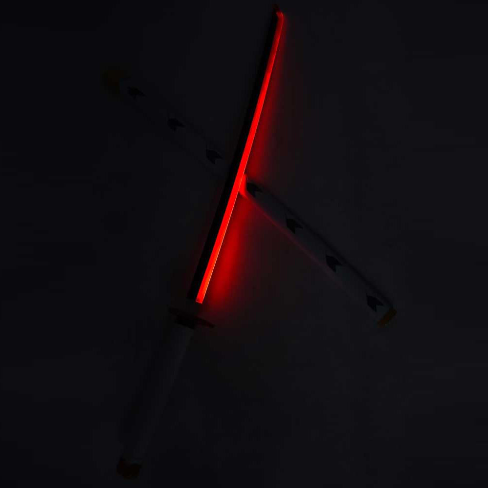 Red LED katana sword with glowing blade and white handle, anime collectible